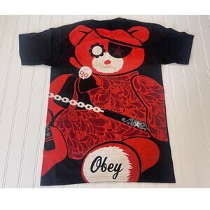 OBEY Shephard Ninja Teddy Bear T Shirt Red Rare Size Mens Small